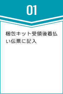 ①梱包キット受領後着払い伝票に記入